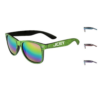 Matte Woodgrain Finish Sunglass With Mirrored Glass UV Protection