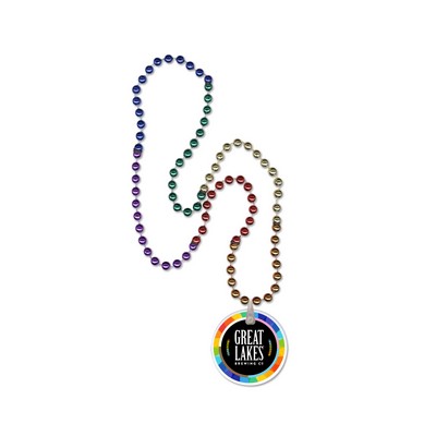 Rainbow Mardi Gras Beads with a Decal on a Hanging Disk